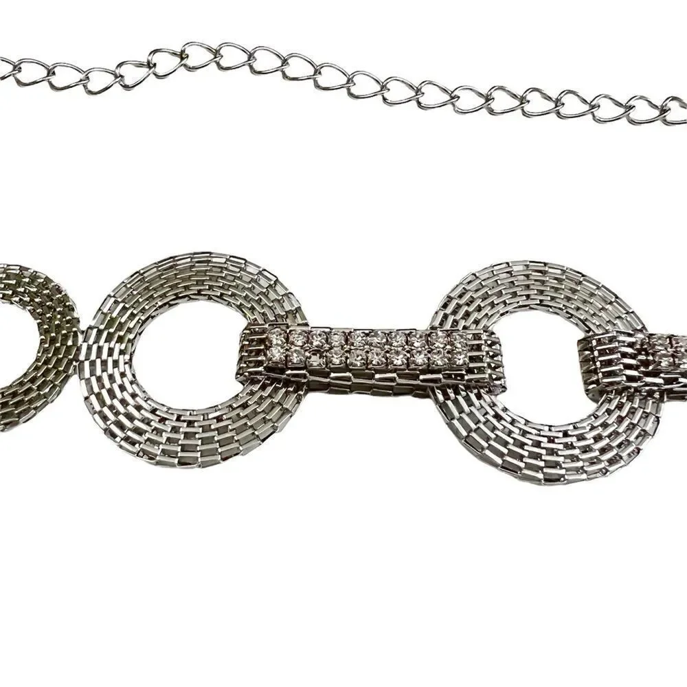 Silver Tone Chain Belt with Rhinestones